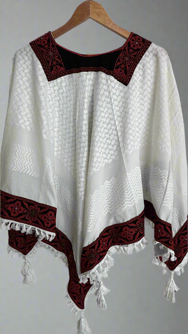 Poncho of Palestine | All White Kufiya (Keffiyeh) - Tatreez – Made in Jordan