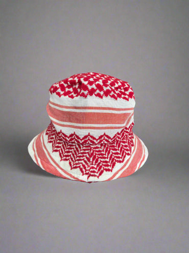 Kufiya Bucket Hat – Black & White or Red & White Shemagh | Woven in Jordan by Palestinian Artisans