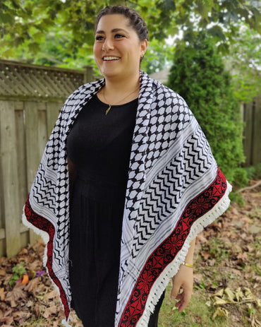 Red Tatreez Kufiya (Keffiyeh) | Triangle Shawl