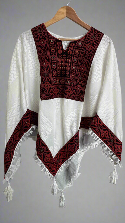 Poncho of Palestine | All White Kufiya (Keffiyeh) - Tatreez – Made in Jordan
