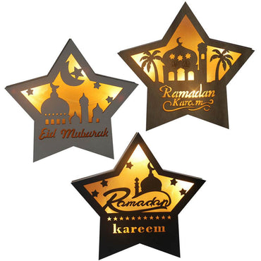 Eid Mubarak Ramadan Gurban Festival Five-pointed Star With LED Lights Decoration