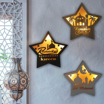 Eid Mubarak Ramadan Gurban Festival Five-pointed Star With LED Lights Decoration