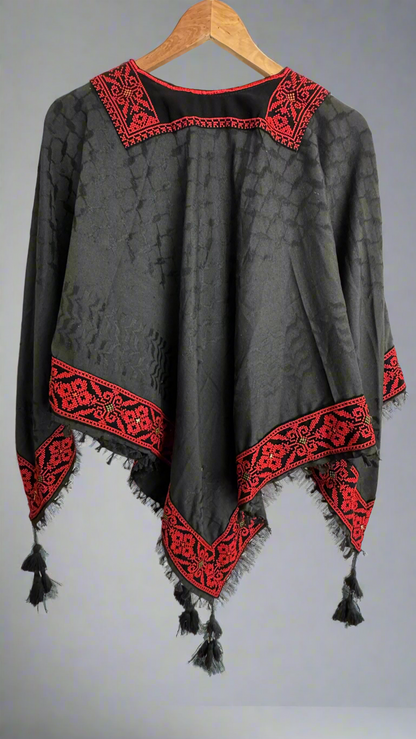 Poncho of Palestine | All Black Kufiya (Keffiyeh) - Tatreez – Made in Jordan