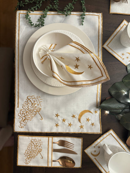 Golden Moon - Silk Embroidery Placemat Set (30 Pieces)
