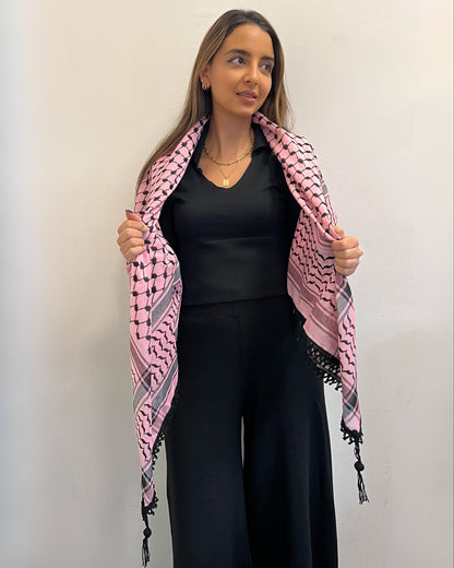 Echoes – Flamingo Pink Kufiya (Keffiyeh) | Made in Jordan