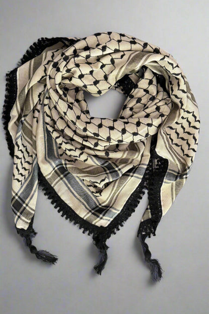 Echoes – Earthy Beige Kufiya (Keffiyeh) | Made in Jordan