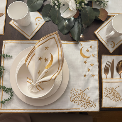 Golden Moon - Silk Embroidery Placemat Set (30 Pieces)